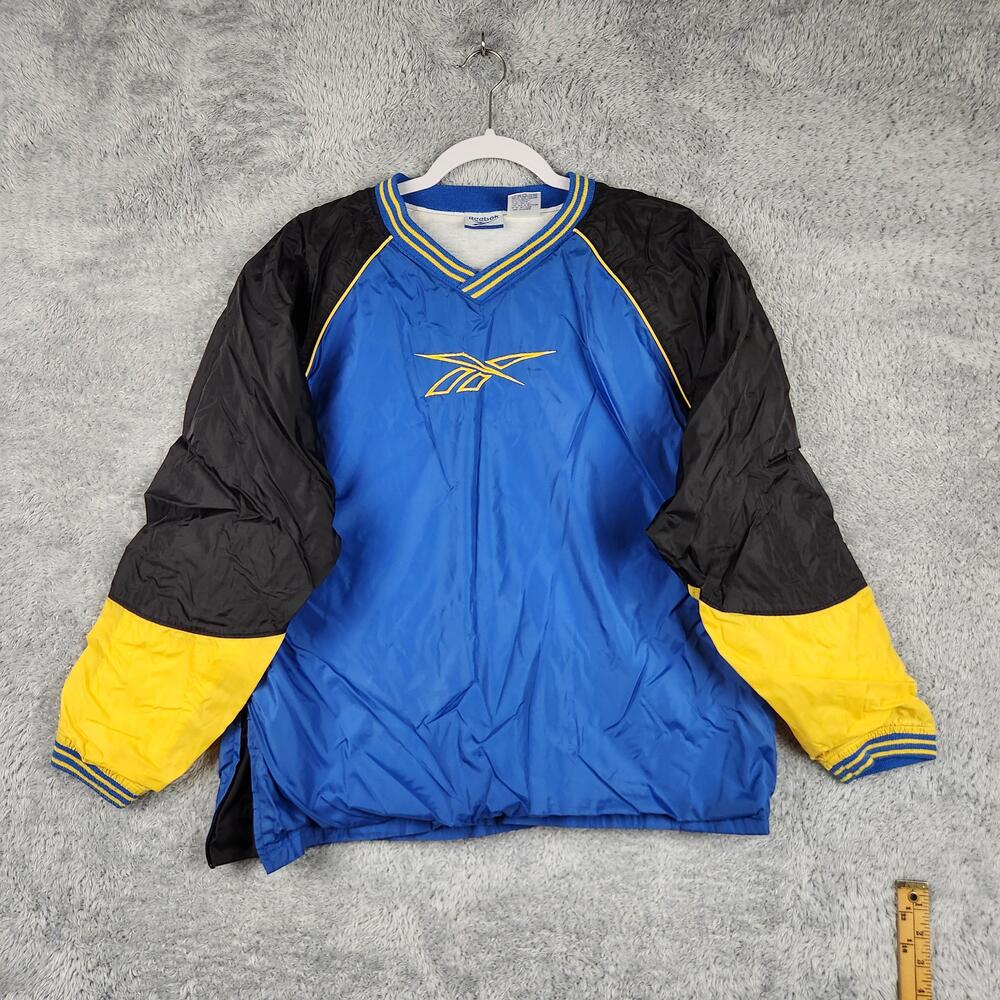 Vintage Reebok Track Jacket Mens XL Blue Colorblock Windbreaker 90s Logo Lined